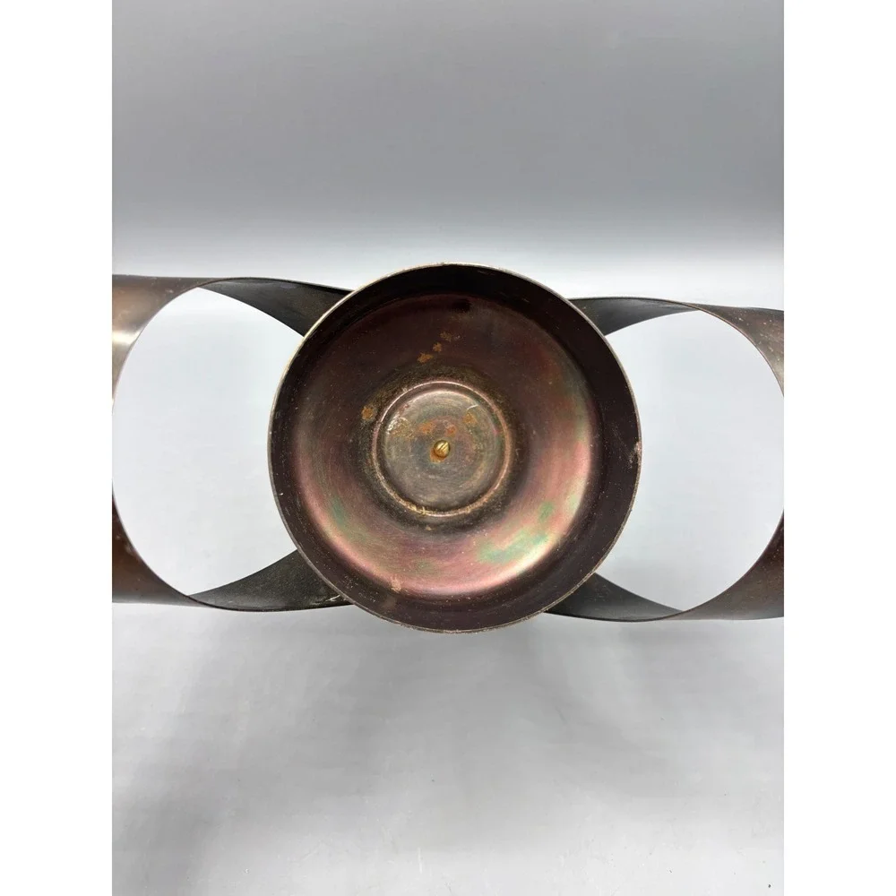 Vtg Mid Century Modern Copper Brass Tone Metal Candle Holder Sculpture Art Decor